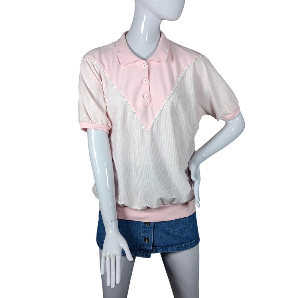 Vintage DK Gold Blouse Size Large Pink Dolman Sleeve Collared Button Up Made USA